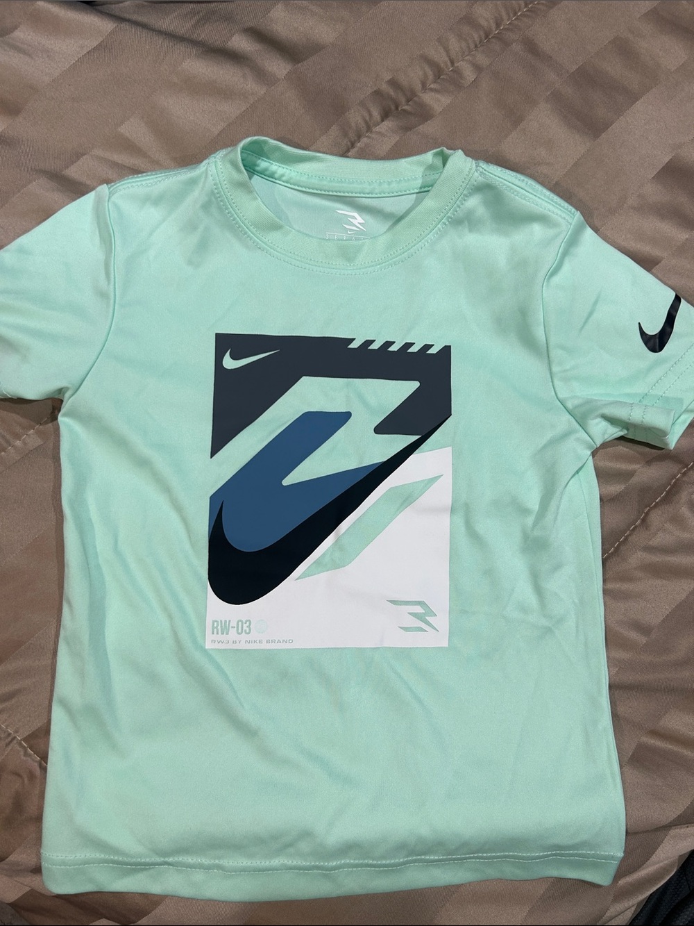Nike Mint Green Graphic Tee with Navy and Black Swoosh